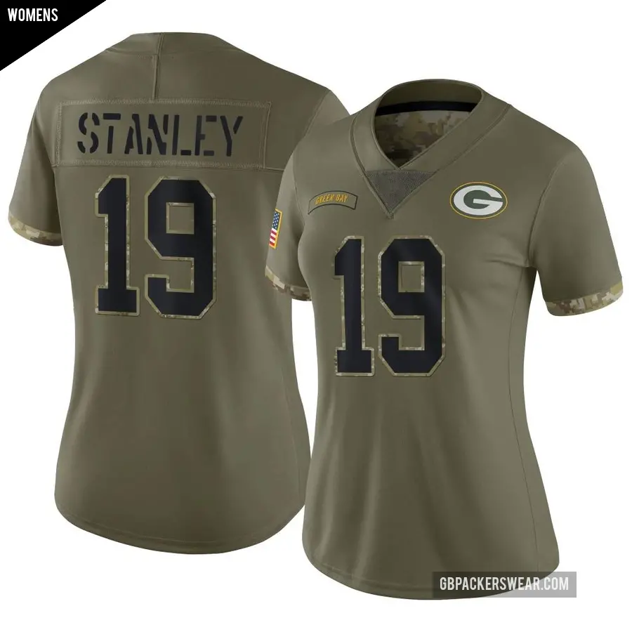 Women's Green Bay Packers ＃19 Dimitri Stanley Olive Limited 2022 Salute To Service Jersey