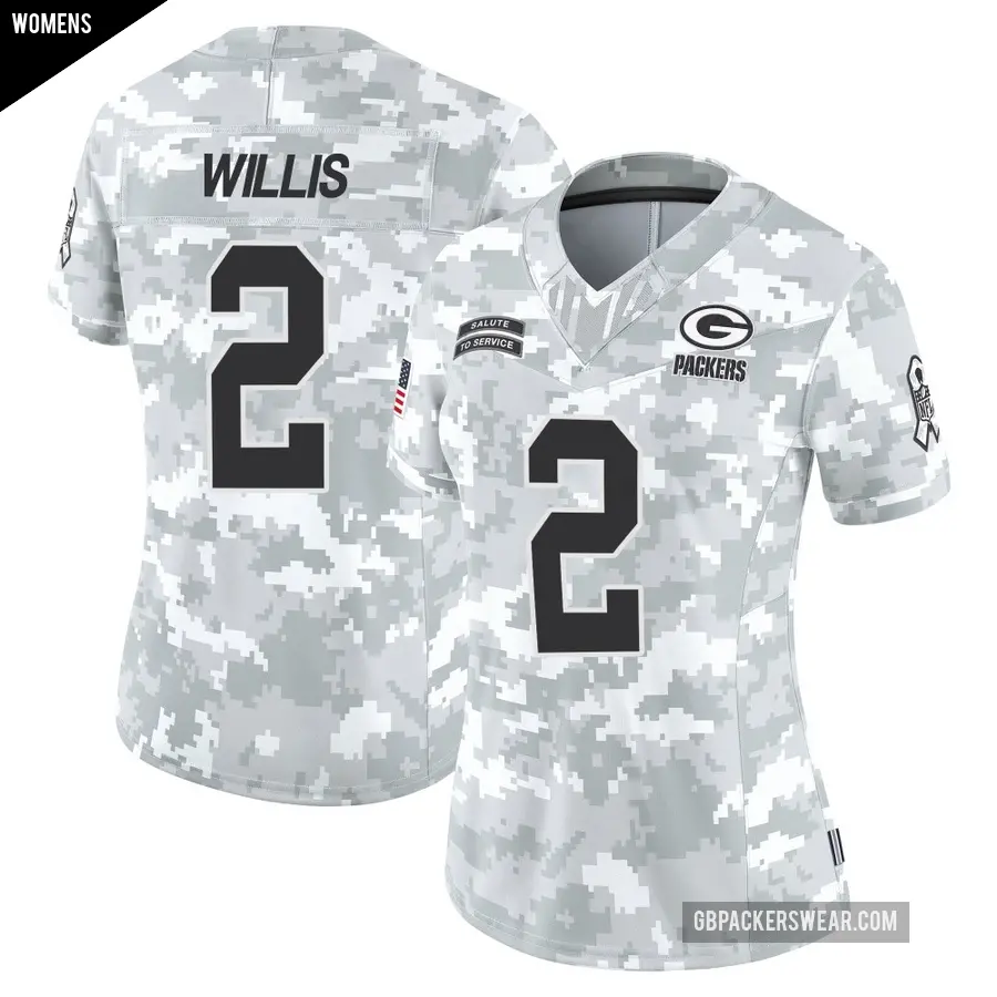 Women's Green Bay Packers ＃2 Malik Willis Arctic Camo Limited 2024 Salute to Service Jersey