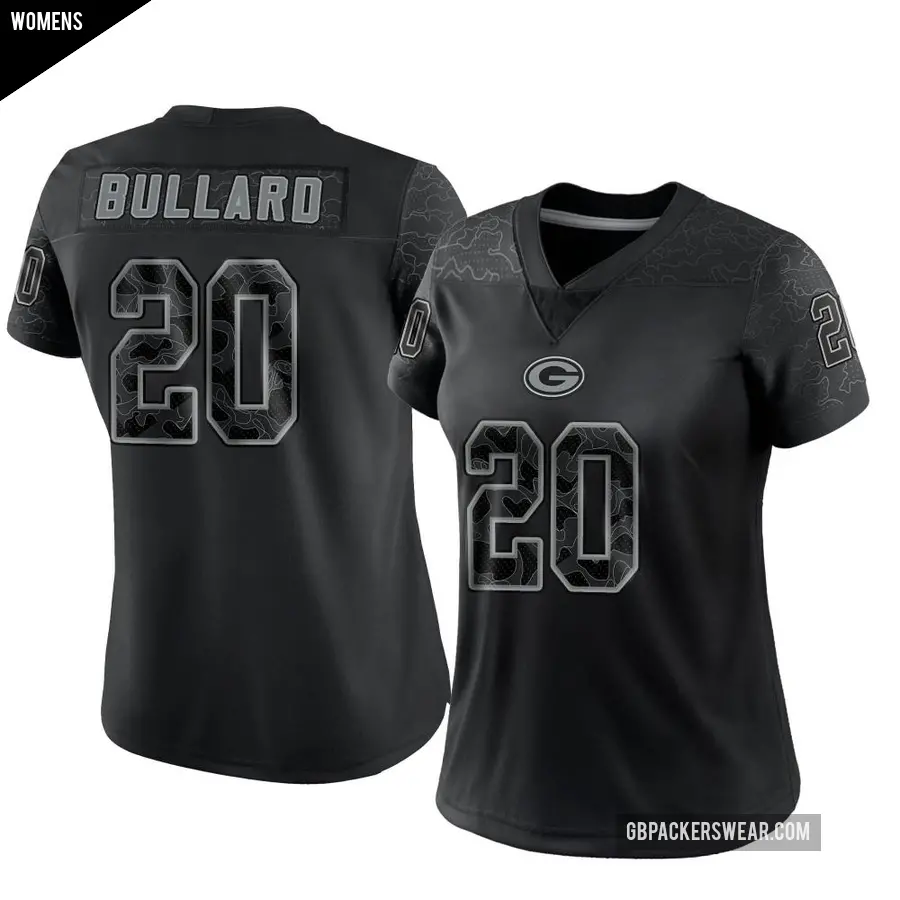 Women's Green Bay Packers ＃20 Javon Bullard Black Limited Reflective Jersey