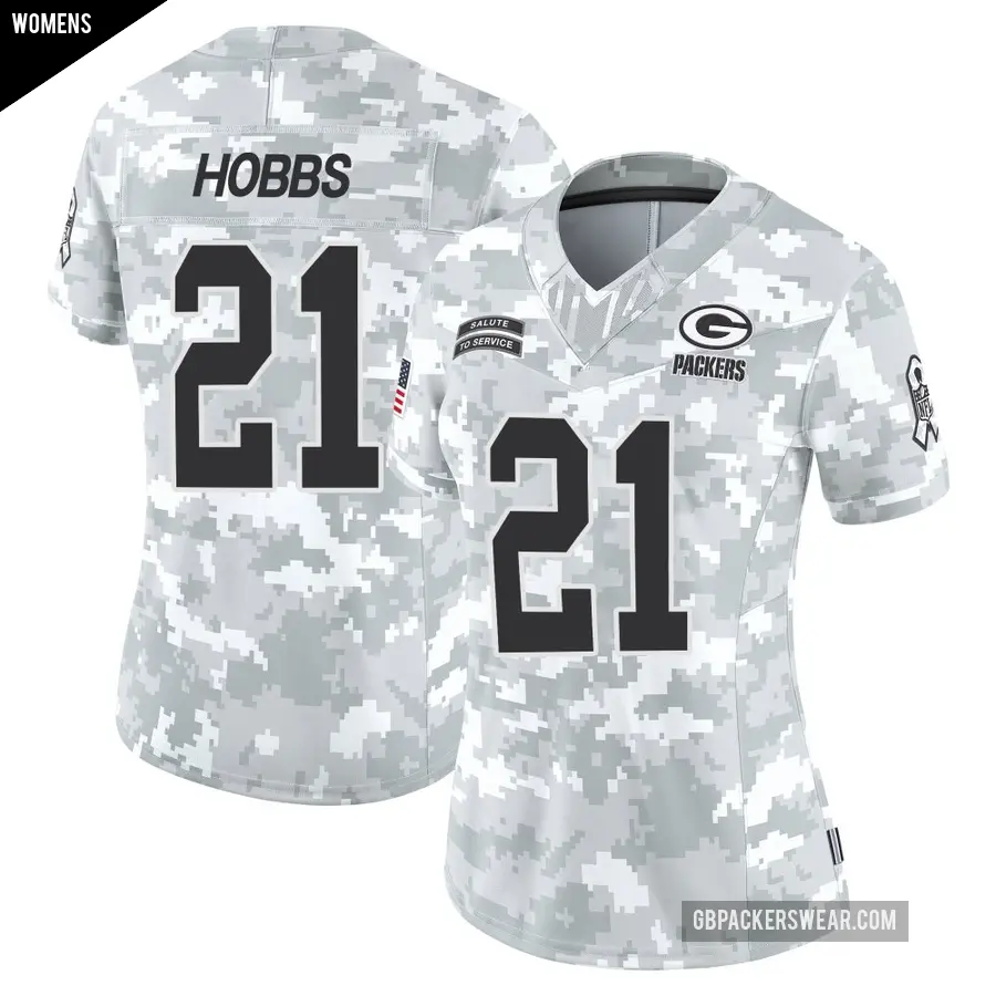 Women's Green Bay Packers ＃21 Nate Hobbs Arctic Camo Limited 2024 Salute to Service Jersey