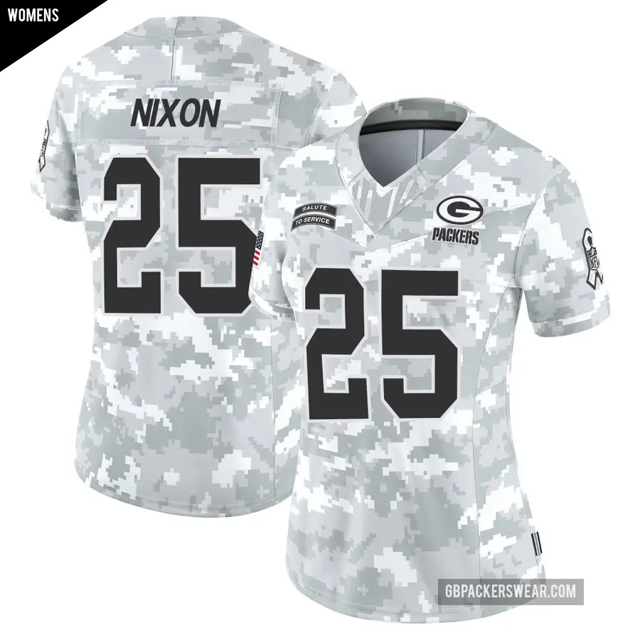 Women's Green Bay Packers ＃25 Keisean Nixon Arctic Camo Limited 2024 Salute to Service Jersey