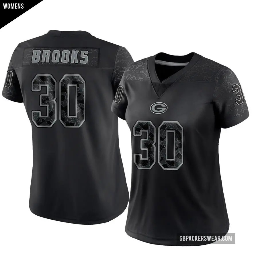 Women's Green Bay Packers ＃30 Chris Brooks Black Limited Reflective Jersey