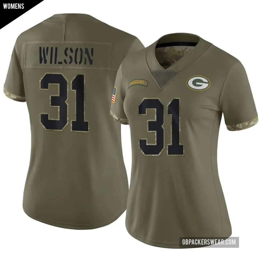Women's Green Bay Packers ＃31 Emanuel Wilson Olive Limited 2022 Salute To Service Jersey