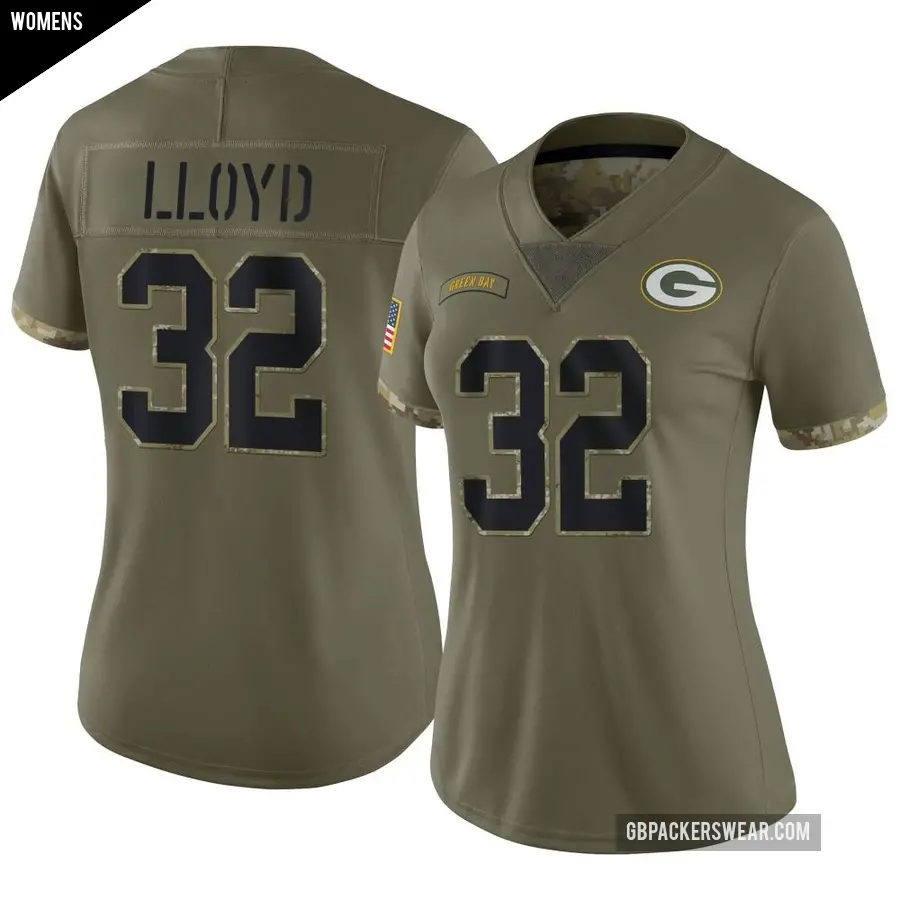 Women's Green Bay Packers ＃32 MarShawn Lloyd Olive Limited 2022 Salute To Service Jersey