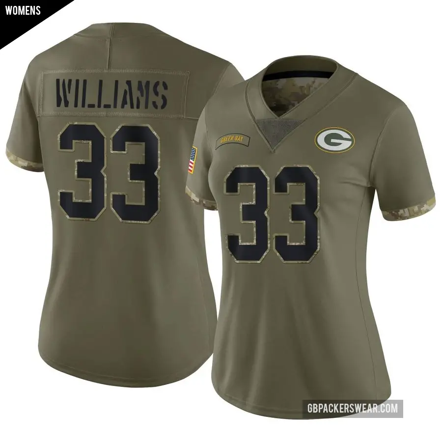 Women's Green Bay Packers ＃33 Evan Williams Olive Limited 2022 Salute To Service Jersey