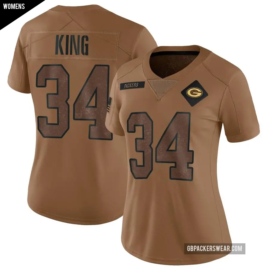 Women's Green Bay Packers ＃34 Kalen King Brown Limited 2023 Salute To Service Jersey