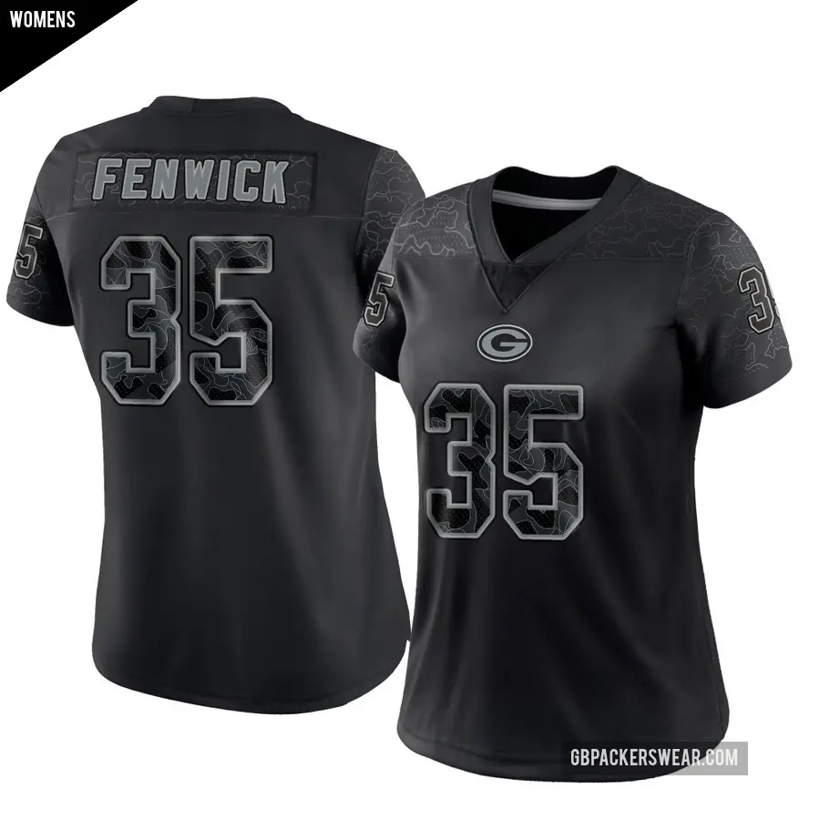 Women's Green Bay Packers ＃35 Deshaun Fenwick Black Limited Reflective Jersey