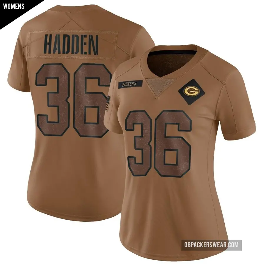 Women's Green Bay Packers ＃36 Kamal Hadden Brown Limited 2023 Salute To Service Jersey