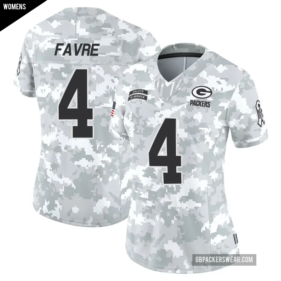Women's Green Bay Packers ＃4 Brett Favre Arctic Camo Limited 2024 Salute to Service Jersey