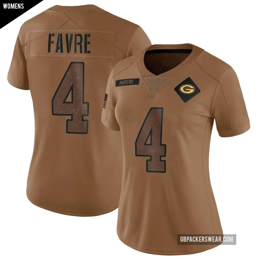 Women's Green Bay Packers ＃4 Brett Favre Brown Limited 2023 Salute To Service Jersey