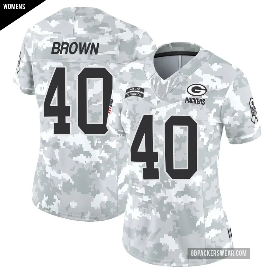 Women's Green Bay Packers ＃40 Omar Brown Arctic Camo Limited 2024 Salute to Service Jersey