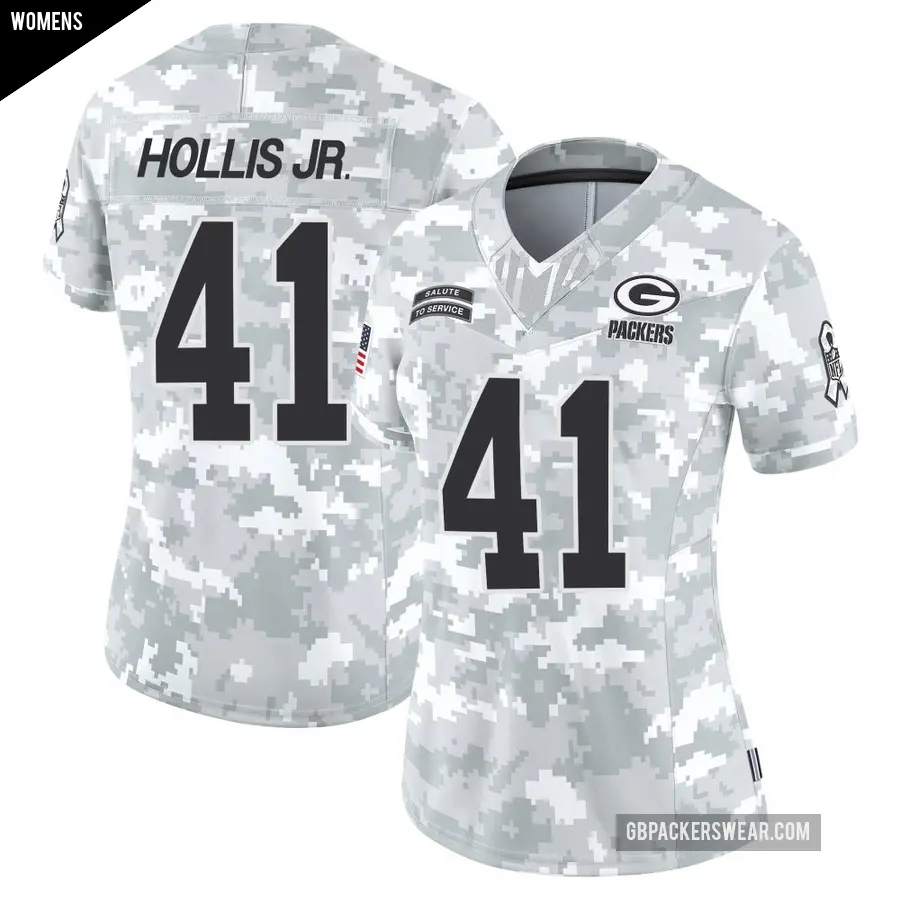 Women's Green Bay Packers ＃41 Garnett Hollis Jr. Arctic Camo Limited 2024 Salute to Service Jersey