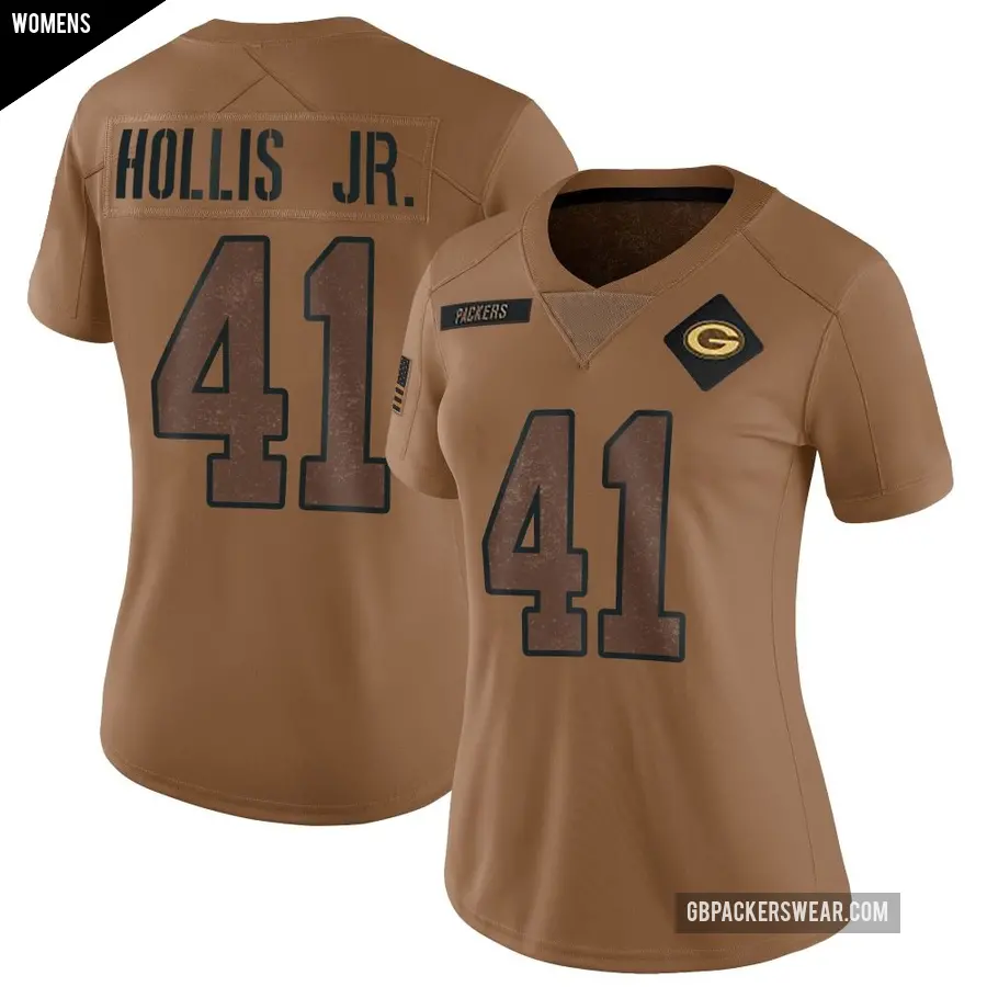 Women's Green Bay Packers ＃41 Garnett Hollis Jr. Brown Limited 2023 Salute To Service Jersey