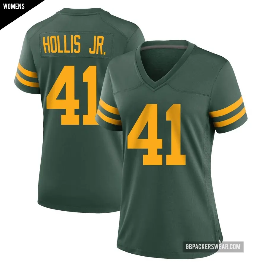 Women's Green Bay Packers ＃41 Garnett Hollis Jr. Green Game Alternate Jersey