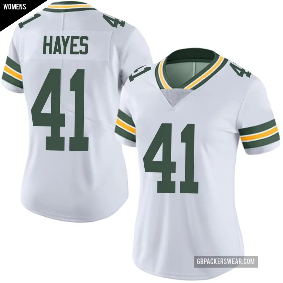 Women's Green Bay Packers ＃41 Kaleb Hayes White Limited Vapor Untouchable Jersey