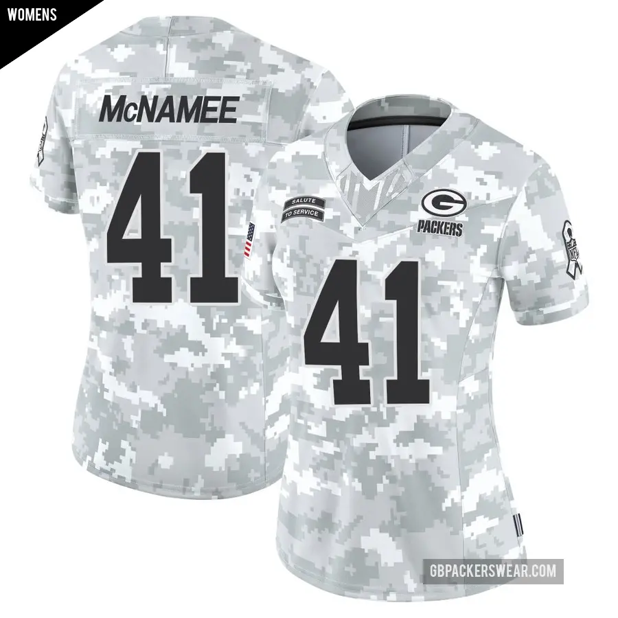 Women's Green Bay Packers ＃41 Mark McNamee Arctic Camo Limited 2024 Salute to Service Jersey
