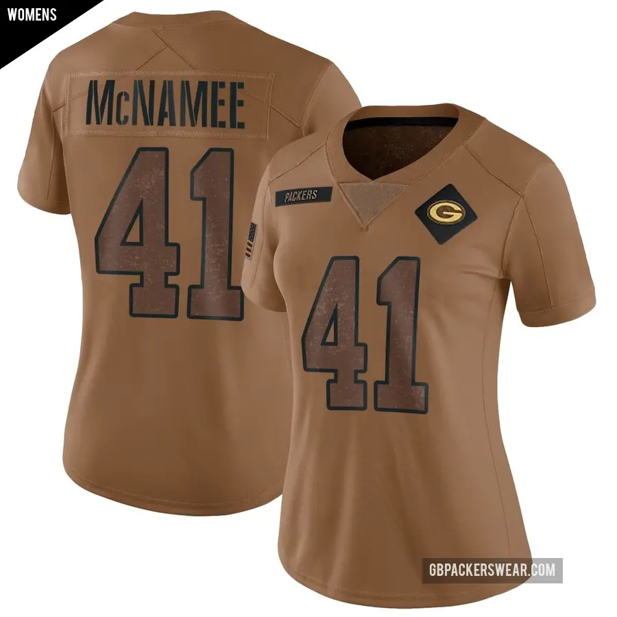 Women's Green Bay Packers ＃41 Mark McNamee Brown Limited 2023 Salute To Service Jersey