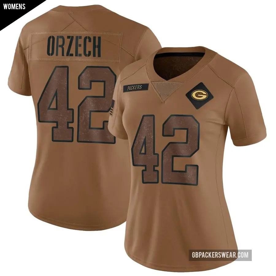 Women's Green Bay Packers ＃42 Matt Orzech Brown Limited 2023 Salute To Service Jersey