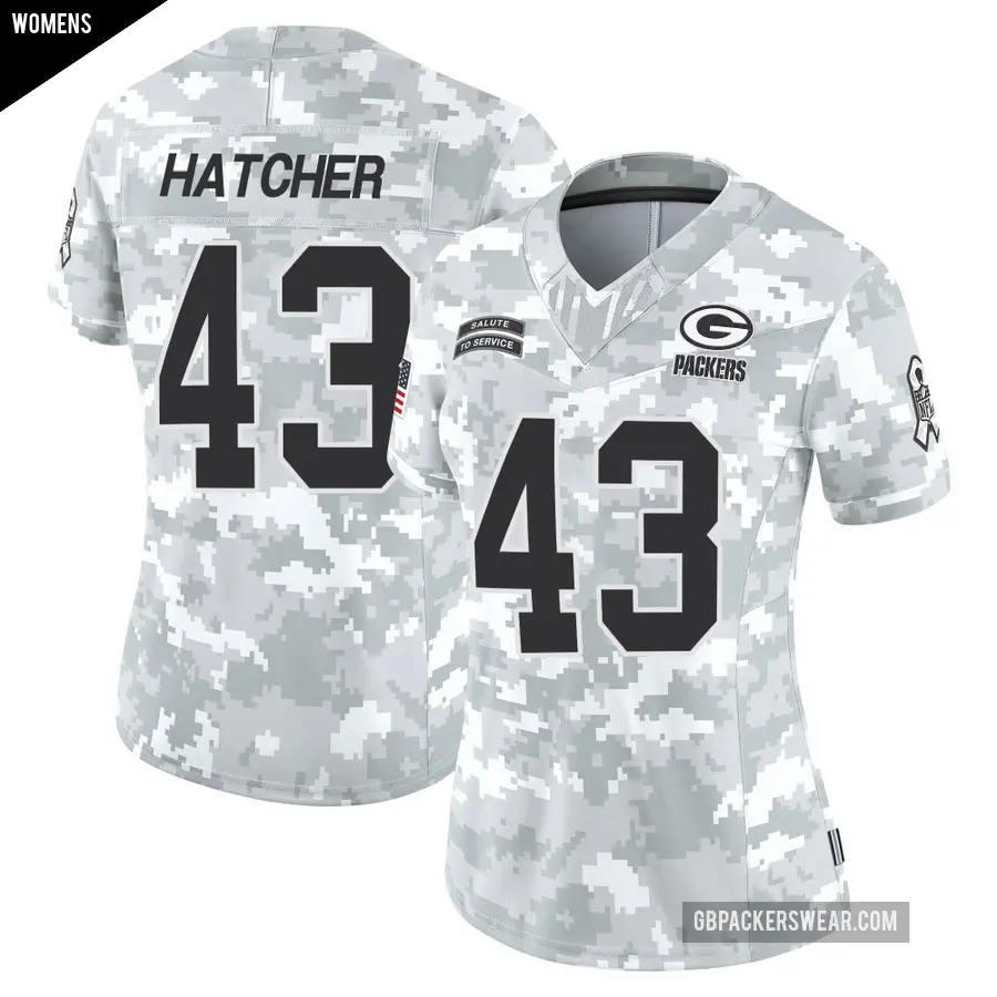 Women's Green Bay Packers ＃43 Broughton Hatcher Arctic Camo Limited 2024 Salute to Service Jersey