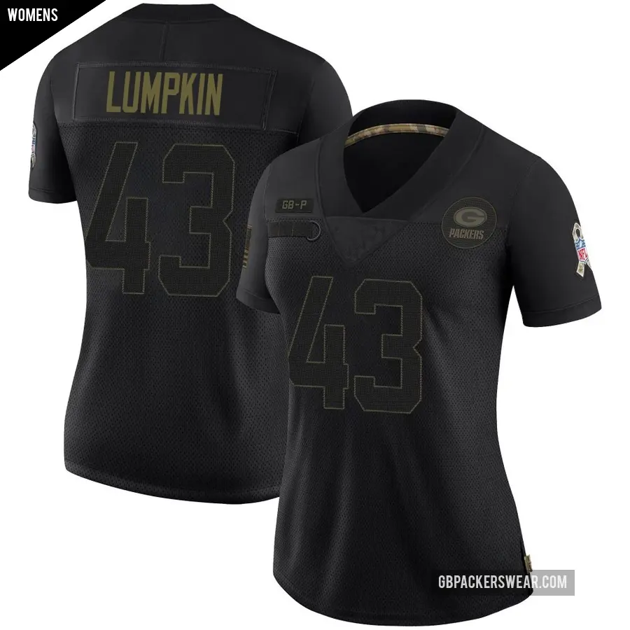 Women's Green Bay Packers ＃43 Johnny Lumpkin Black Limited 2020 Salute To Service Jersey