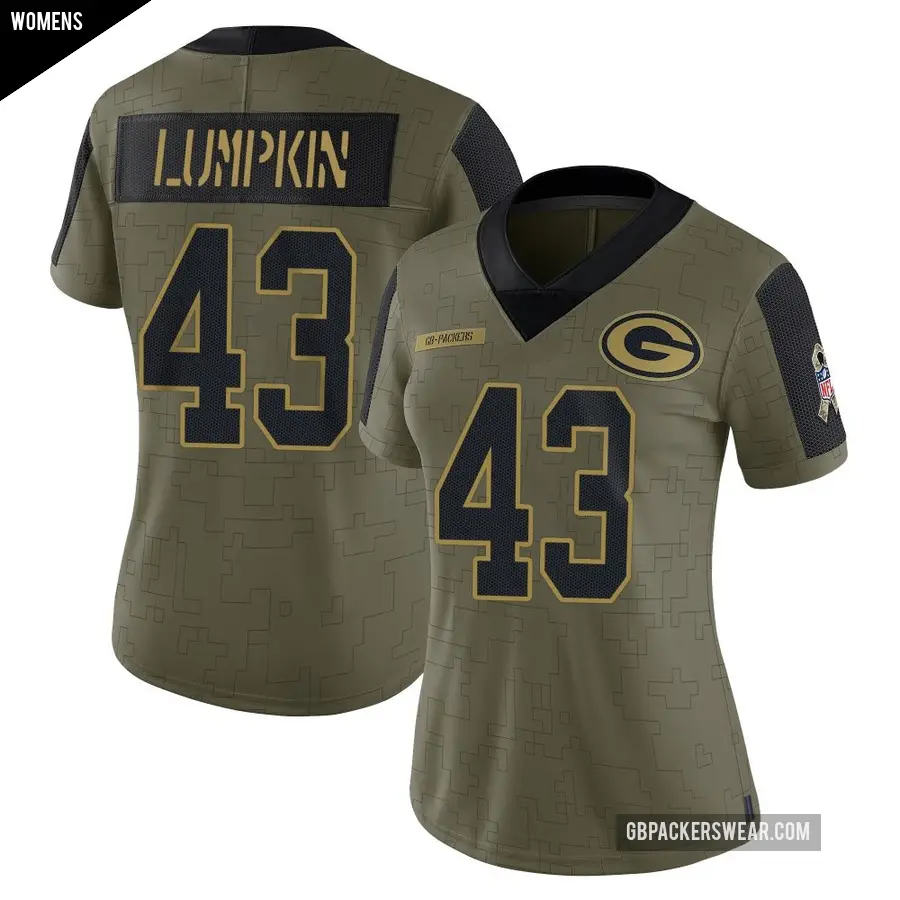 Women's Green Bay Packers ＃43 Johnny Lumpkin Olive Limited 2021 Salute To Service Jersey