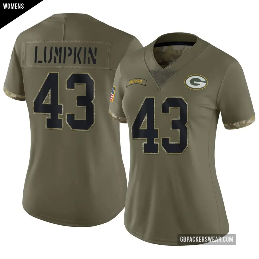 Women's Green Bay Packers ＃43 Johnny Lumpkin Olive Limited 2022 Salute To Service Jersey