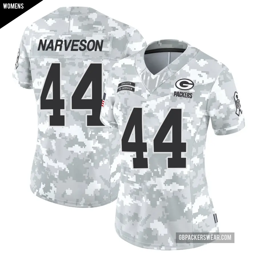 Women's Green Bay Packers ＃44 Brayden Narveson Arctic Camo Limited 2024 Salute to Service Jersey