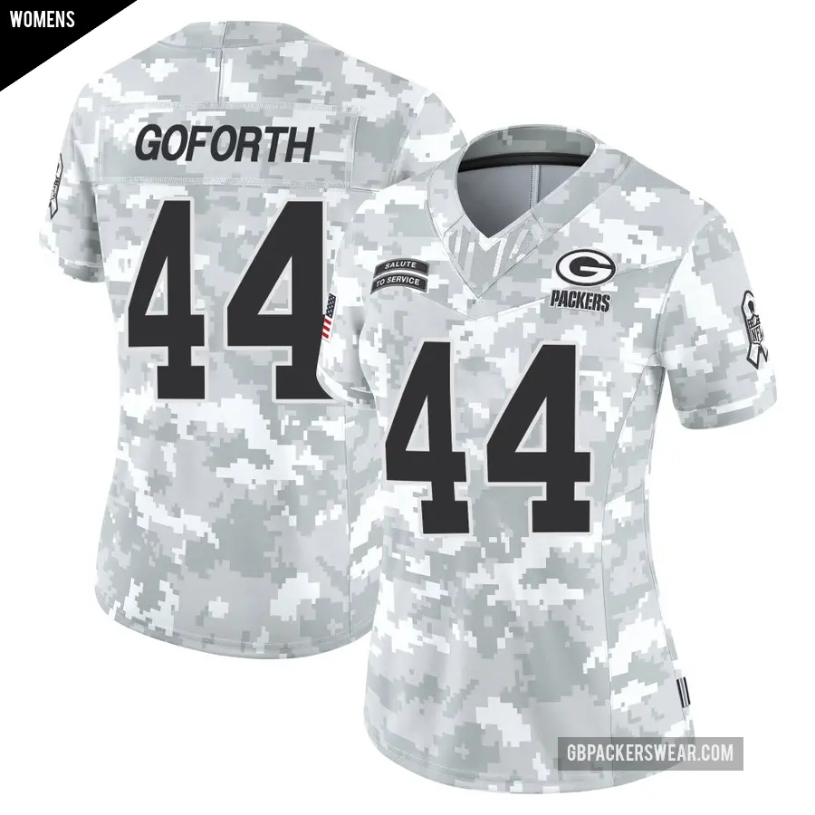 Women's Green Bay Packers ＃44 Ralen Goforth Arctic Camo Limited 2024 Salute to Service Jersey