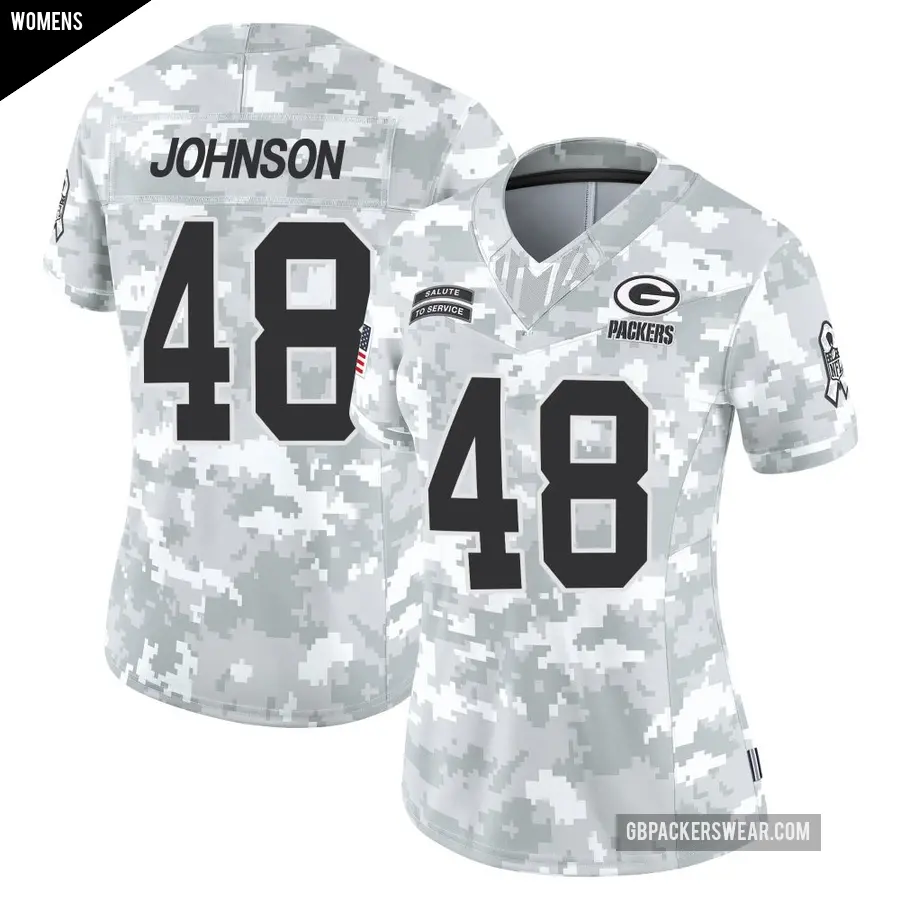 Women's Green Bay Packers ＃48 Jamon Johnson Arctic Camo Limited 2024 Salute to Service Jersey
