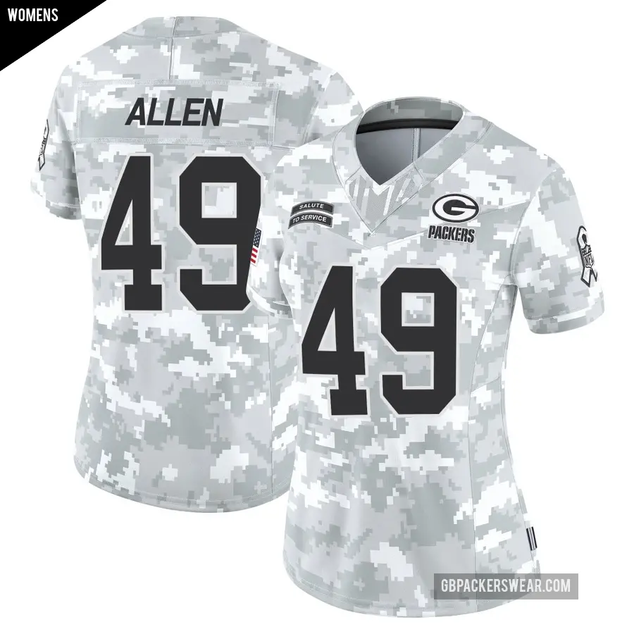 Women's Green Bay Packers ＃49 Austin Allen Arctic Camo Limited 2024 Salute to Service Jersey