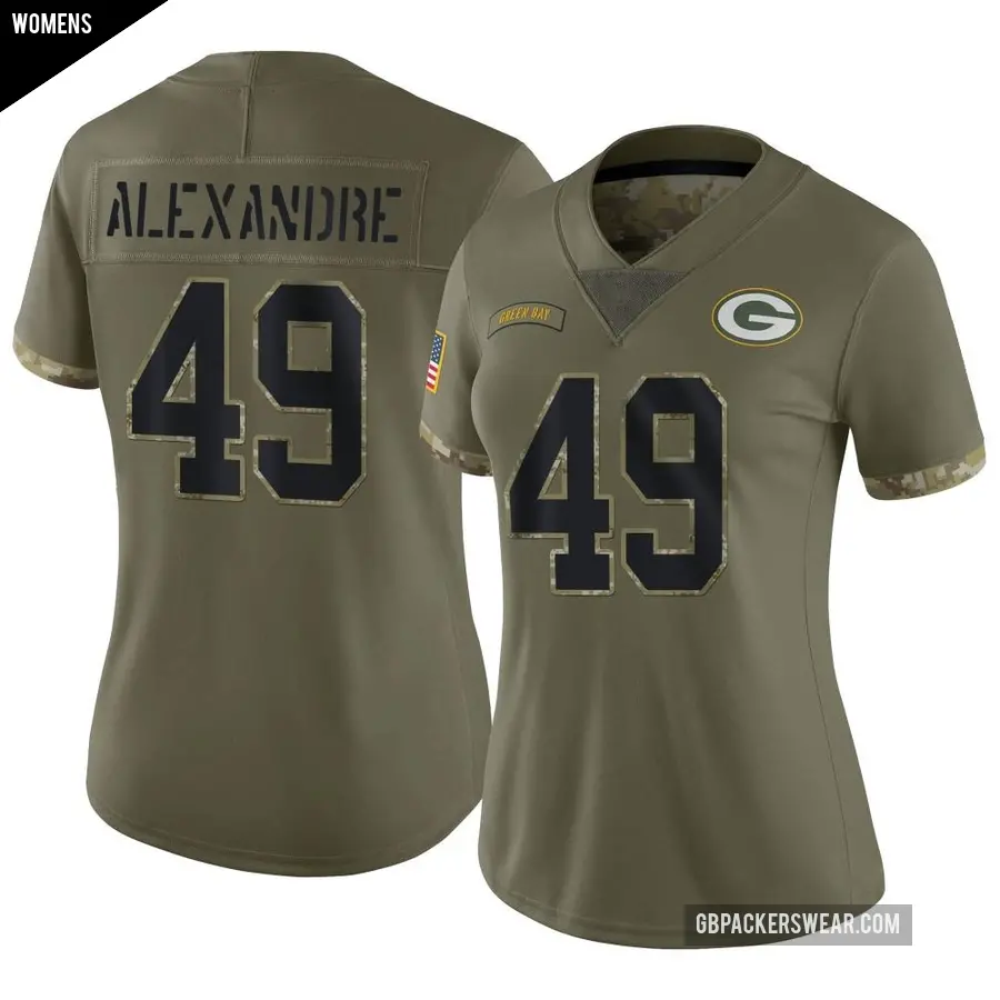 Women's Green Bay Packers ＃49 Deslin Alexandre Olive Limited 2022 Salute To Service Jersey