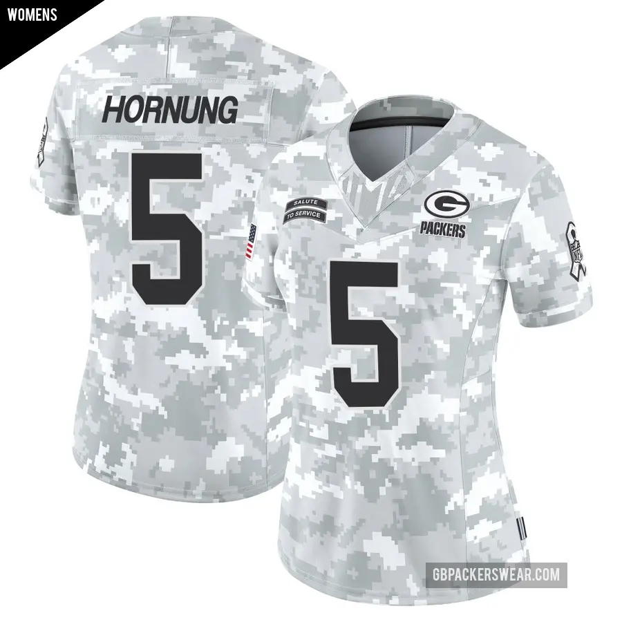 Women's Green Bay Packers ＃5 Paul Hornung Arctic Camo Limited 2024 Salute to Service Jersey