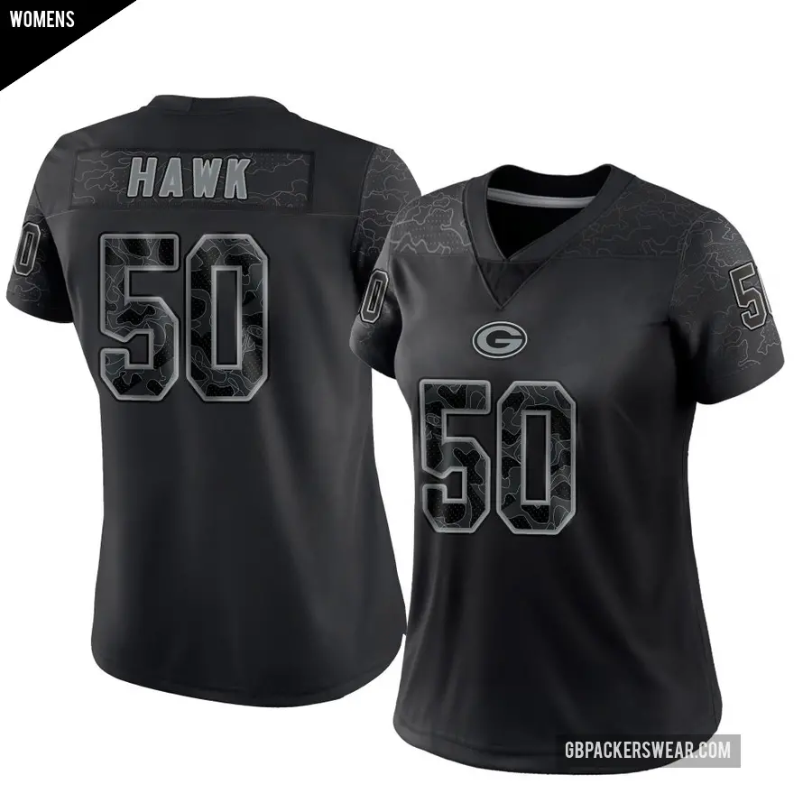 Women's Green Bay Packers ＃50 A.J. Hawk Black Limited Reflective Jersey