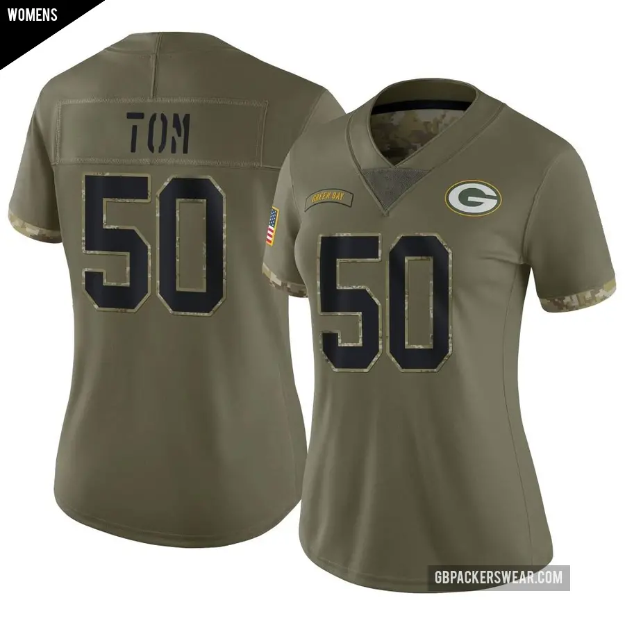 Women's Green Bay Packers ＃50 Zach Tom Olive Limited 2022 Salute To Service Jersey