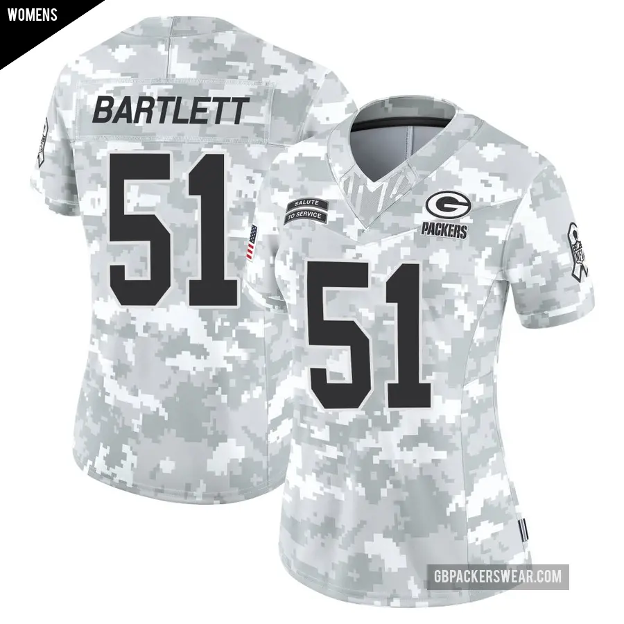 Women's Green Bay Packers ＃51 Jared Bartlett Arctic Camo Limited 2024 Salute to Service Jersey
