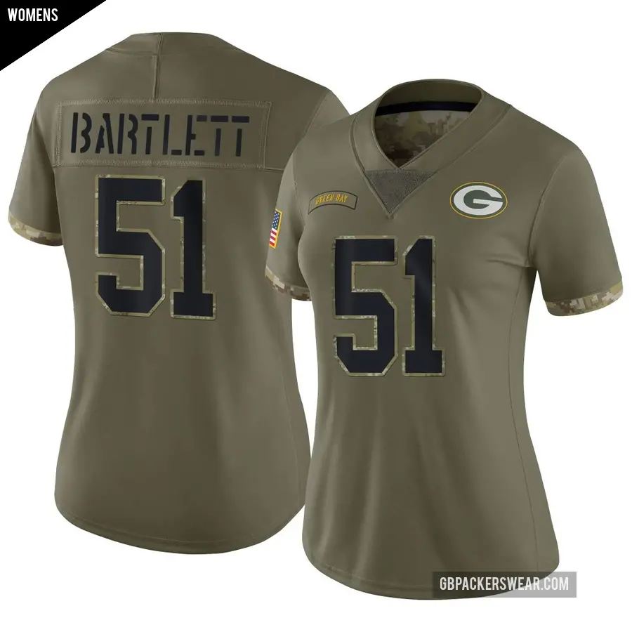 Women's Green Bay Packers ＃51 Jared Bartlett Olive Limited 2022 Salute To Service Jersey