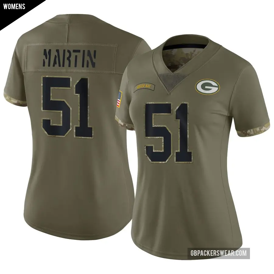 Women's Green Bay Packers ＃51 Jeremiah Martin Olive Limited 2022 Salute To Service Jersey