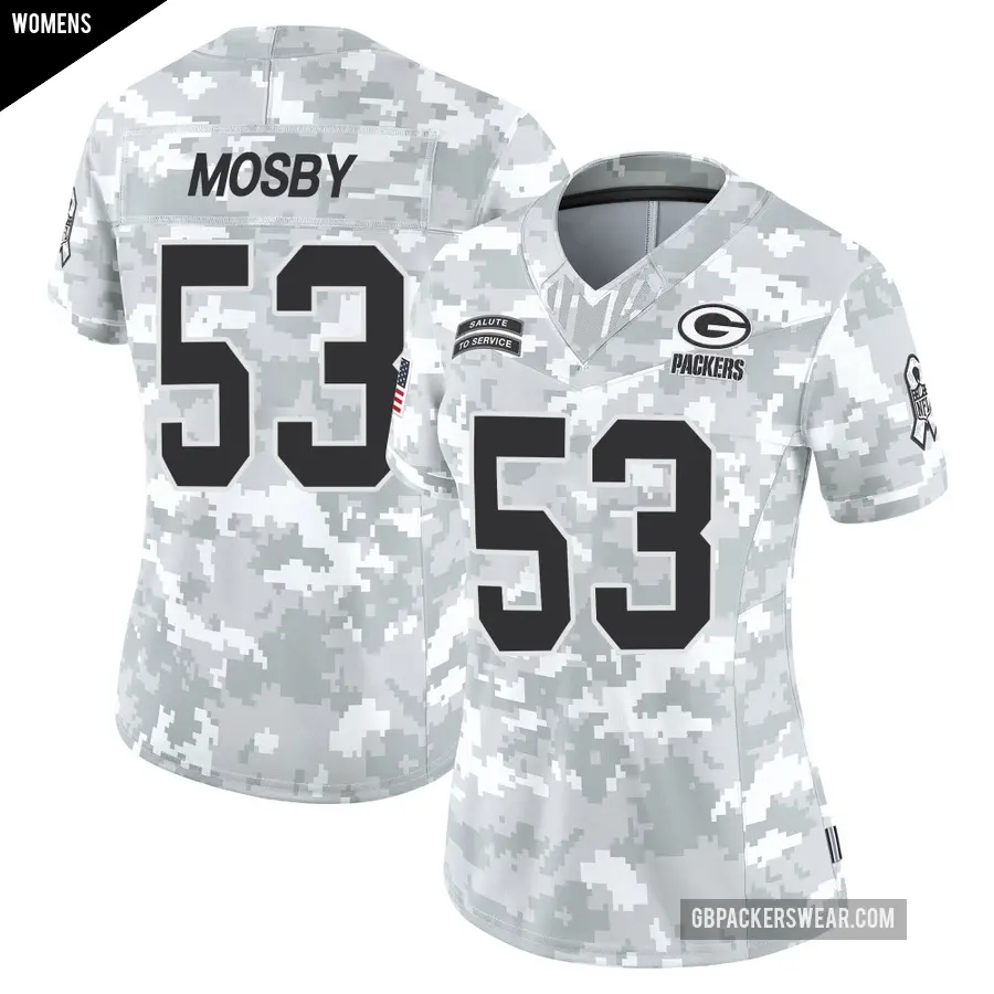 Women's Green Bay Packers ＃53 Arron Mosby Arctic Camo Limited 2024 Salute to Service Jersey
