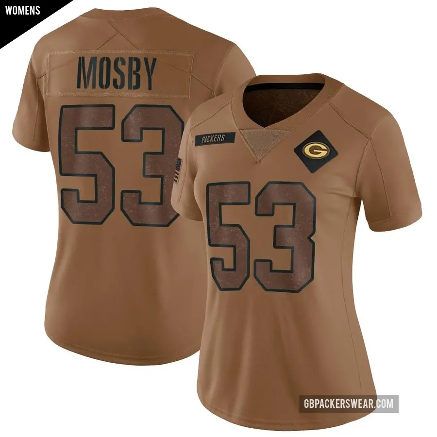 Women's Green Bay Packers ＃53 Arron Mosby Brown Limited 2023 Salute To Service Jersey