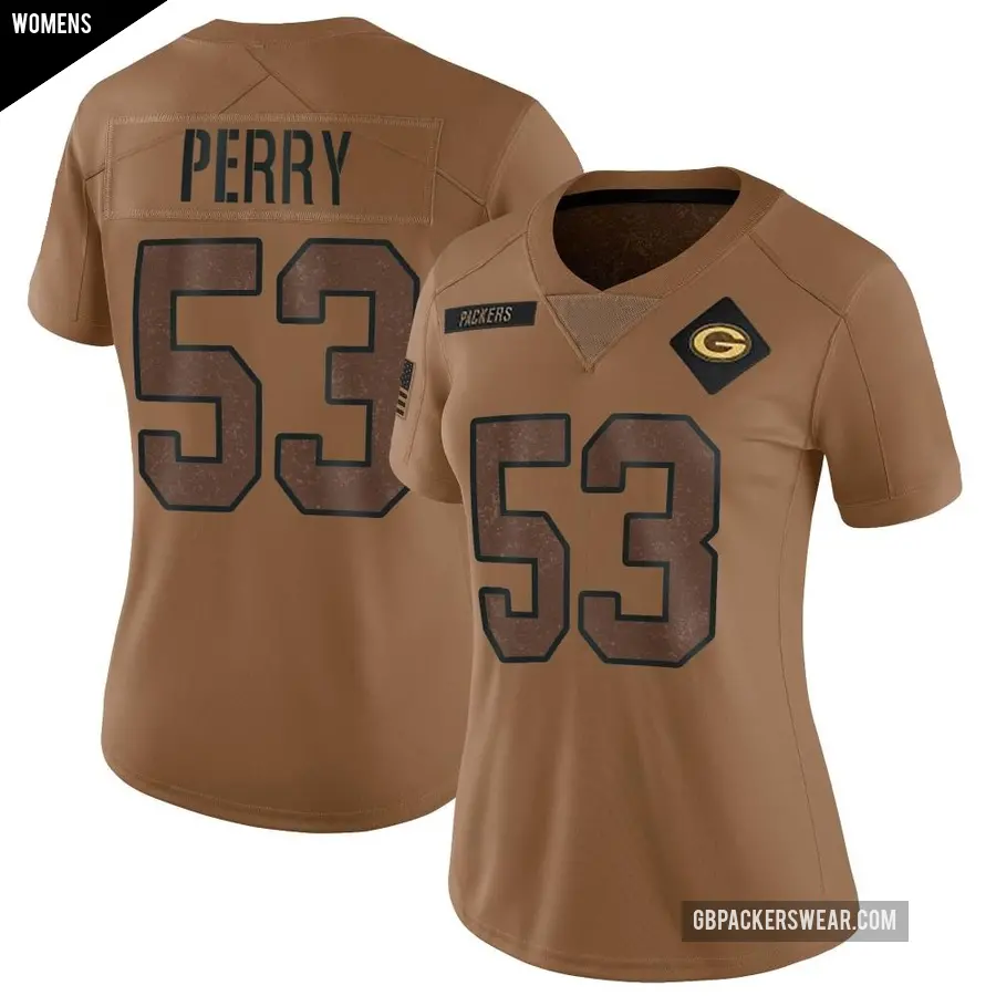 Women's Green Bay Packers ＃53 Nick Perry Brown Limited 2023 Salute To Service Jersey