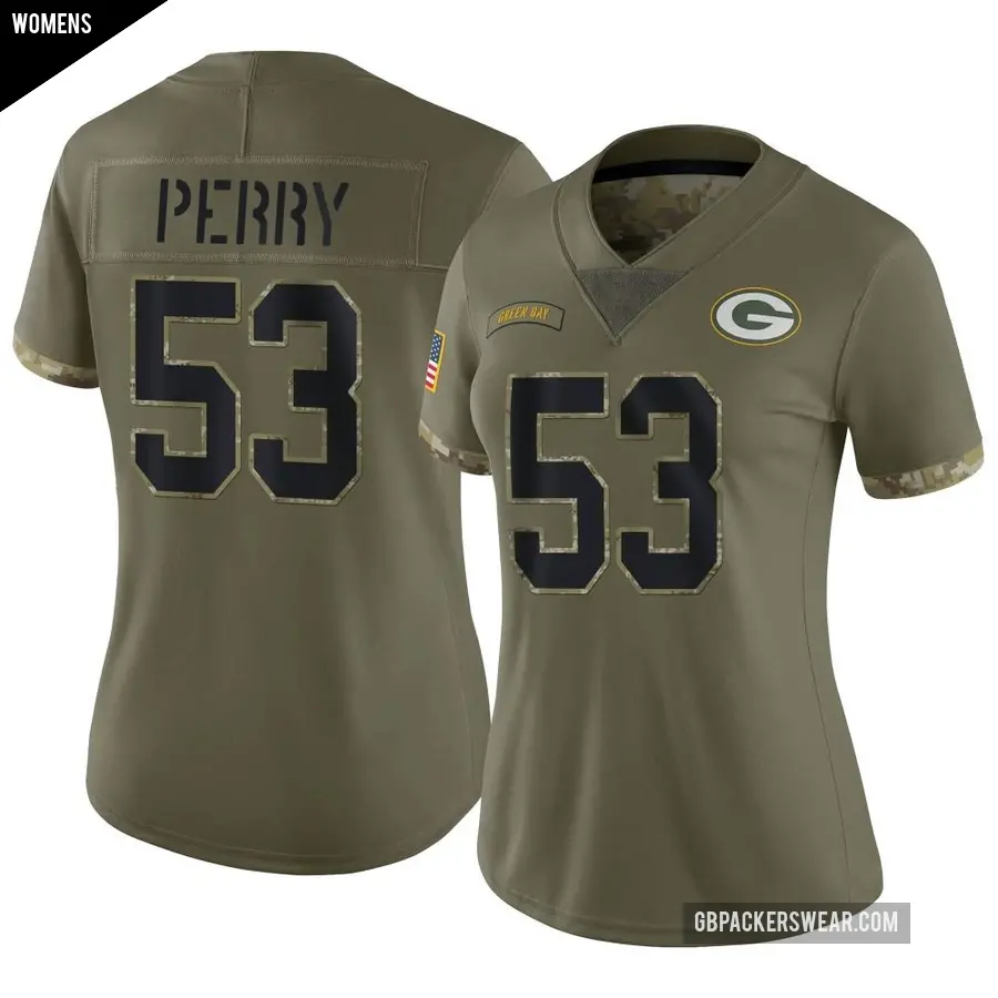 Women's Green Bay Packers ＃53 Nick Perry Olive Limited 2022 Salute To Service Jersey