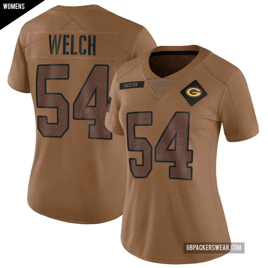 Women's Green Bay Packers ＃54 Kristian Welch Brown Limited 2023 Salute To Service Jersey