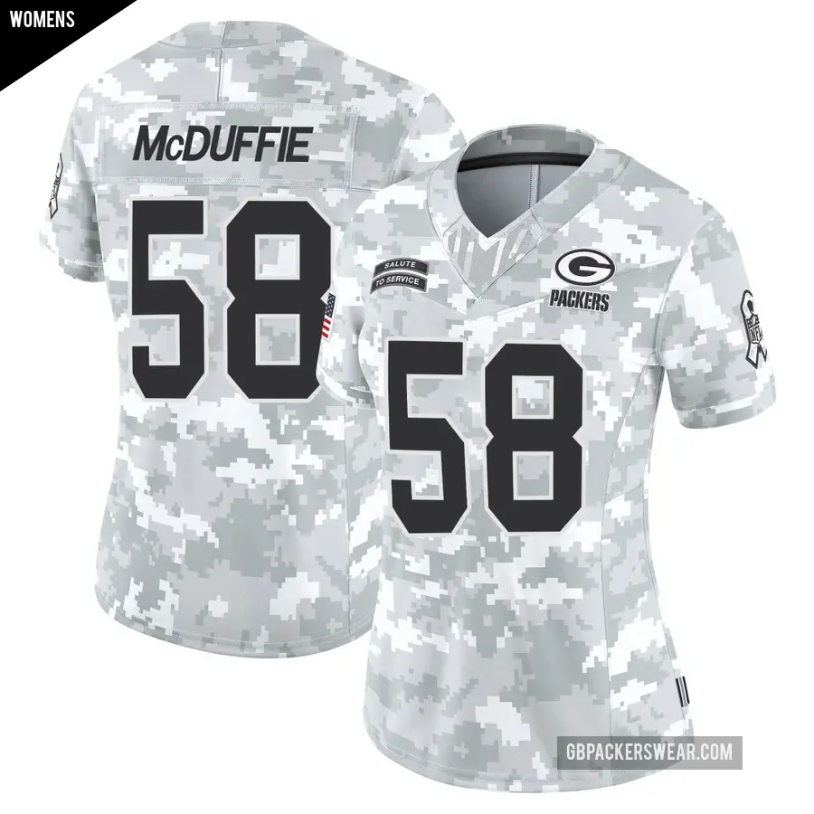 Women's Green Bay Packers ＃58 Isaiah McDuffie Arctic Camo Limited 2024 Salute to Service Jersey