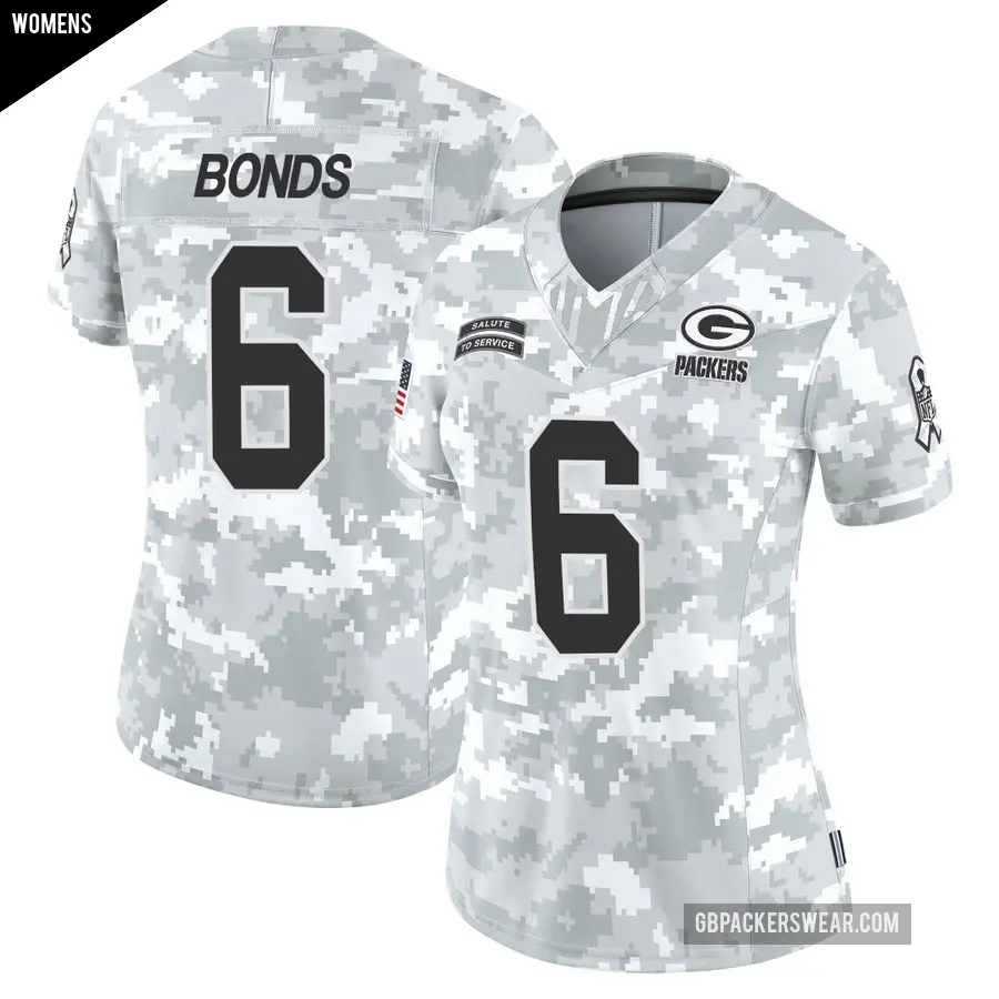 Women's Green Bay Packers ＃6 Jadakis Bonds Arctic Camo Limited 2024 Salute to Service Jersey
