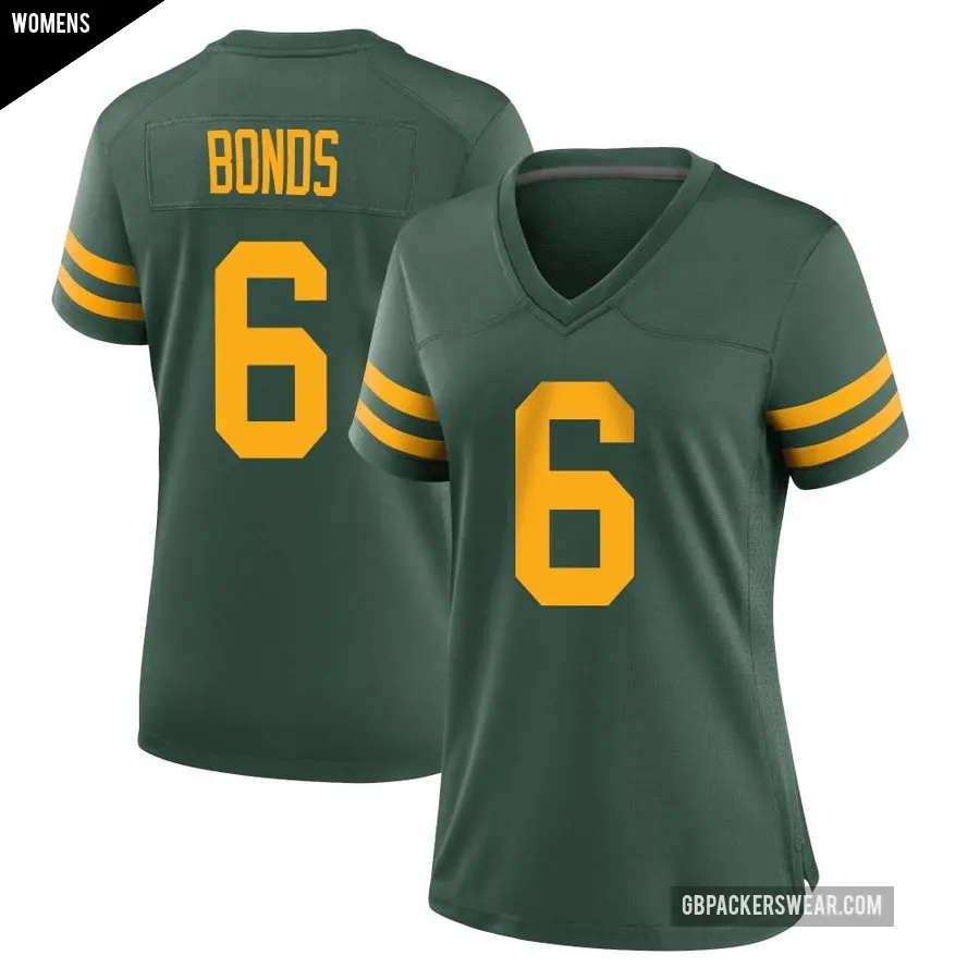 Women's Green Bay Packers ＃6 Jadakis Bonds Green Game Alternate Jersey