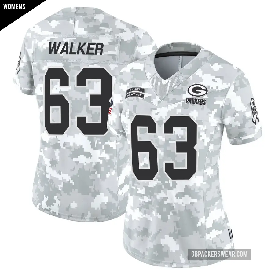 Women's Green Bay Packers ＃63 Rasheed Walker Arctic Camo Limited 2024 Salute to Service Jersey