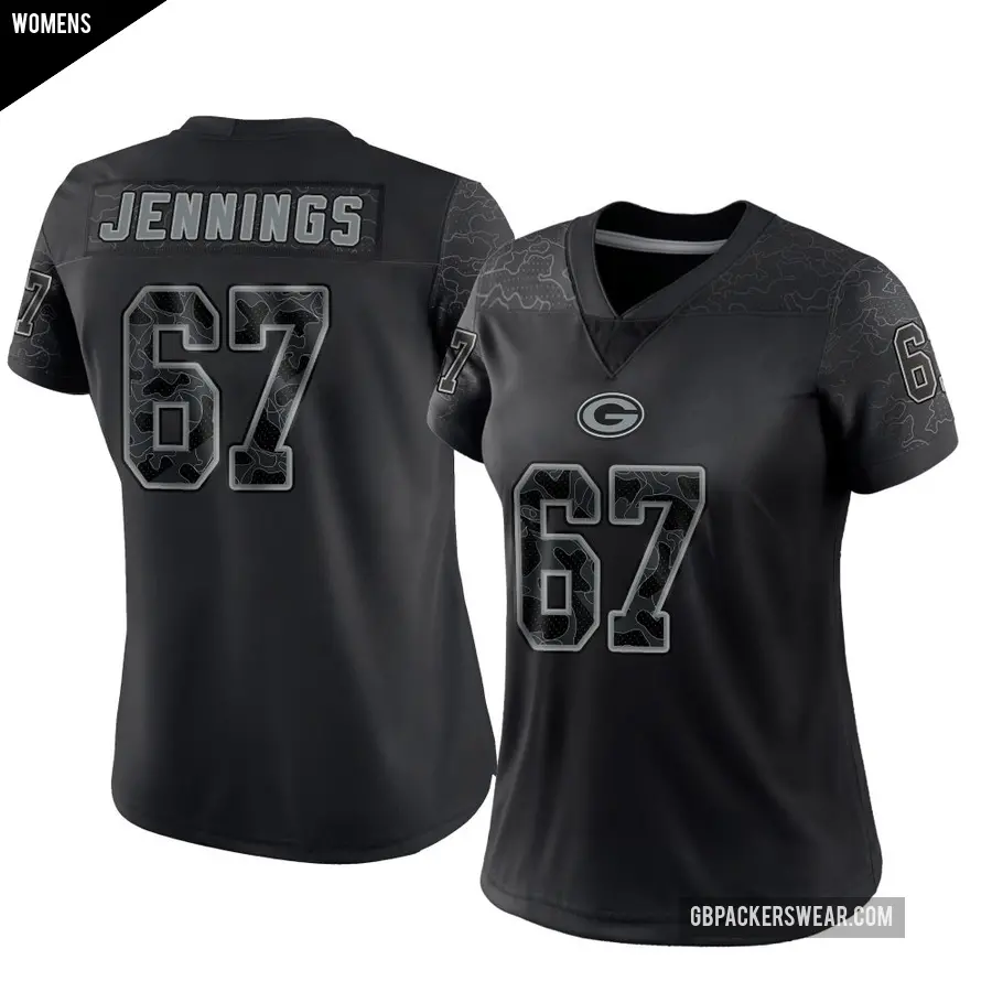 Women's Green Bay Packers ＃67 Donovan Jennings Black Limited Reflective Jersey