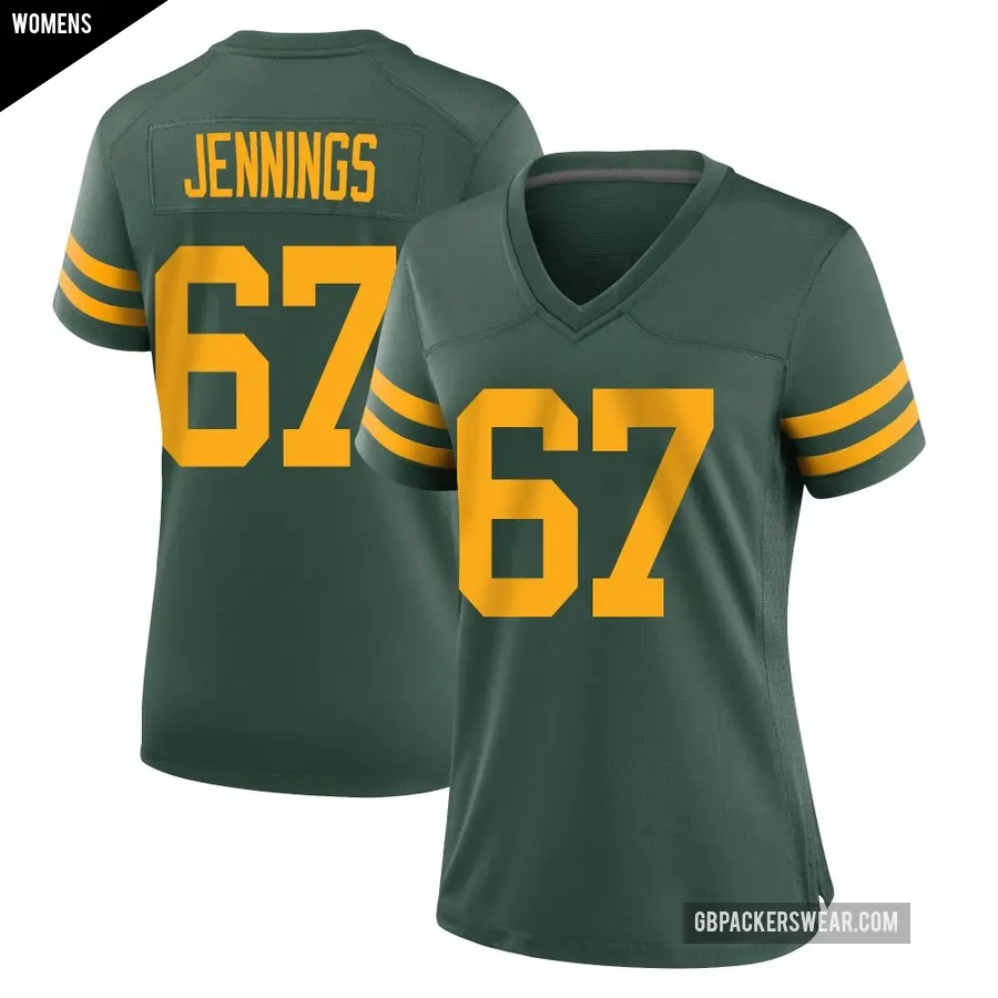 Women's Green Bay Packers ＃67 Donovan Jennings Green Game Alternate Jersey