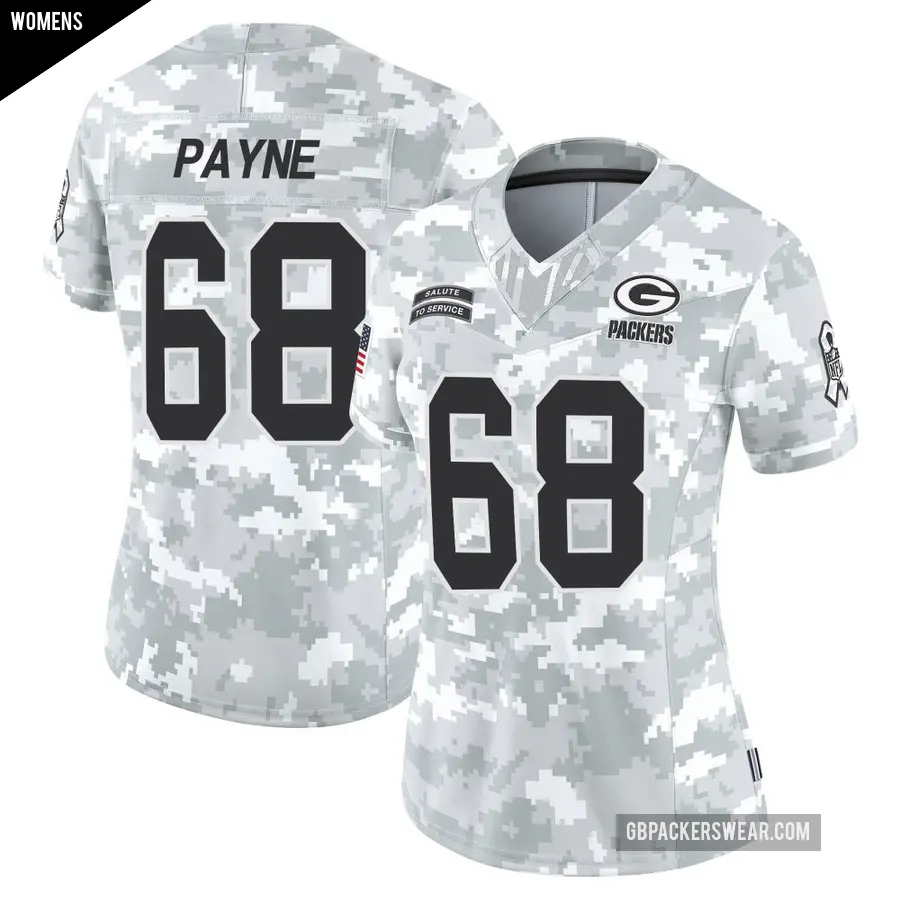 Women's Green Bay Packers ＃68 Leonard Payne Arctic Camo Limited 2024 Salute to Service Jersey