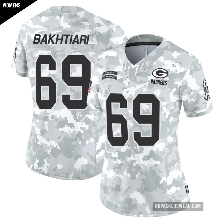 Women's Green Bay Packers ＃69 David Bakhtiari Arctic Camo Limited 2024 Salute to Service Jersey